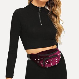 NEW! Burgundy Velvet w Pears Belt / Fanny Bag
